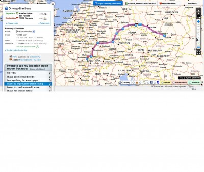 Trasa Kraków-Sochaux i wyliczony koszt przejazdu