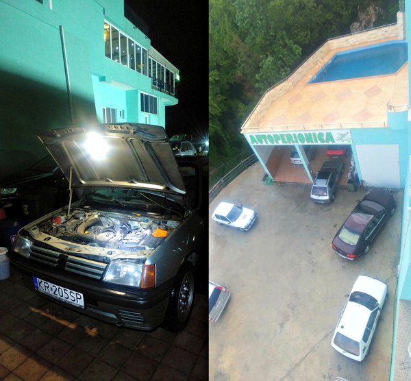 20180503_222305.jpg (596.58 KiB) Przejrzano 10851 razy Pompę wakum wymienialiśmy nocą w ulewnym deszczu. Szczęśliwym zbiegiem okoliczności udało się nam znaleźć motel wyposażony w garaż... z basenem. Prestiż miejsca podkreśla VW Pejton zaparkowany tuż pod rynną.